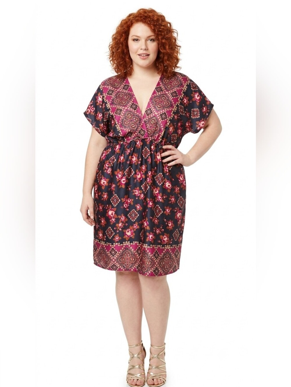 2X Forever 21 V-Neck Women’s Satin Dress - Plus Size Bohemian Floral